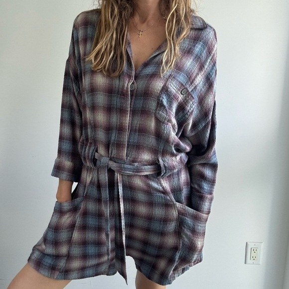 Free People before i let go romper with revere collar in vintage plaid, size Sm - Picture 4 of 16